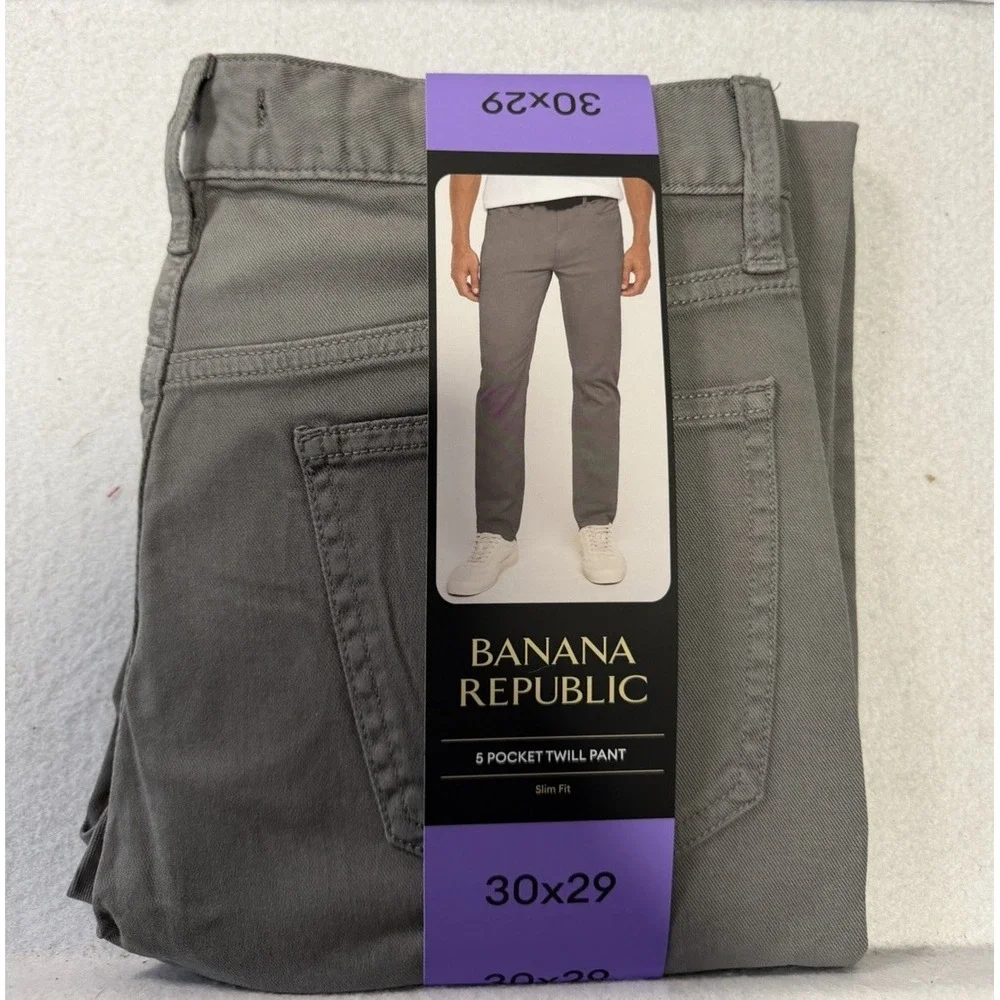 Banana Republic Men's Slim Fit 5-Pocket Twill Pants, Gray, Size 36X30